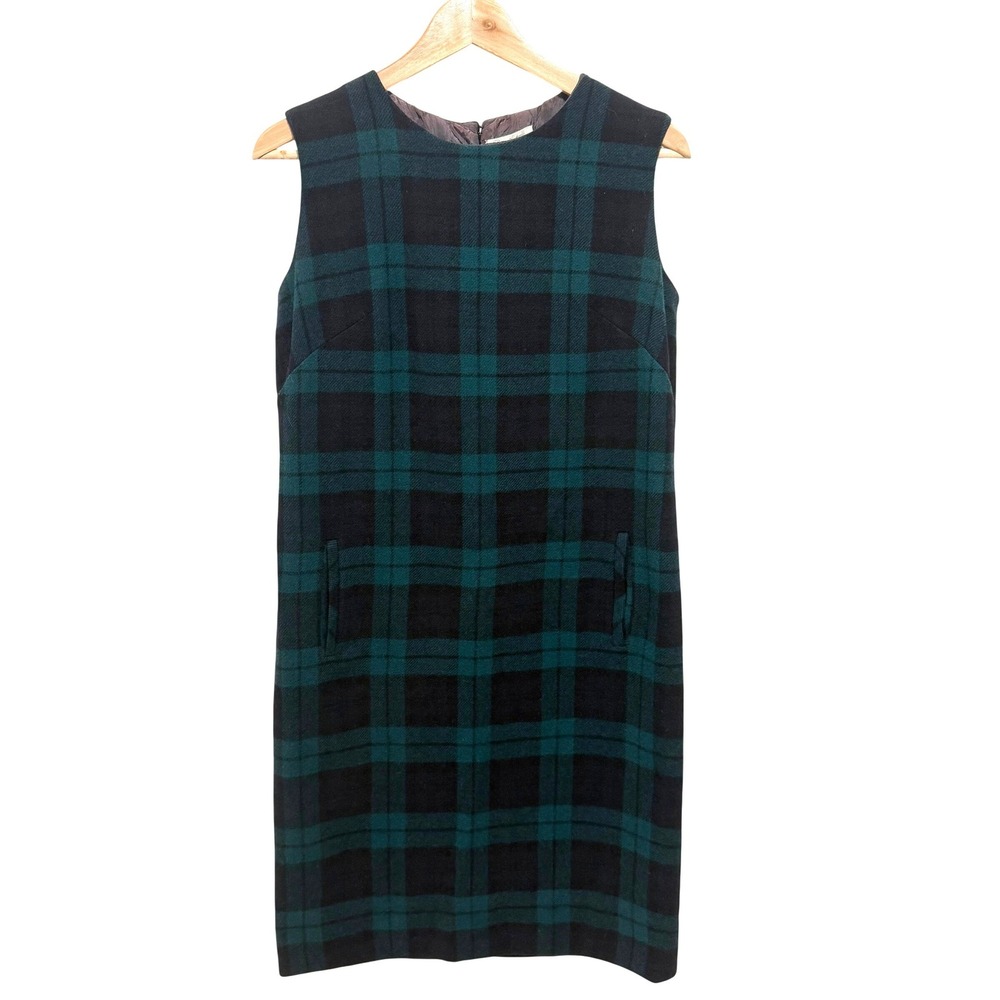 Vintage 1960s Pendleton 100% Virgin Wool Plaid Sheath Dress Size 12 Navy Green